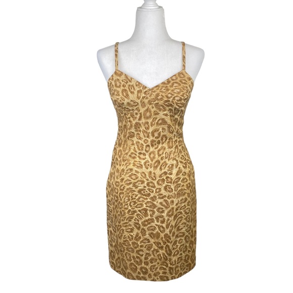 Leopard Animal Print Sleeveless Spaghetti Strap 90s Cotton Linen Dress - Picture 3 of 14